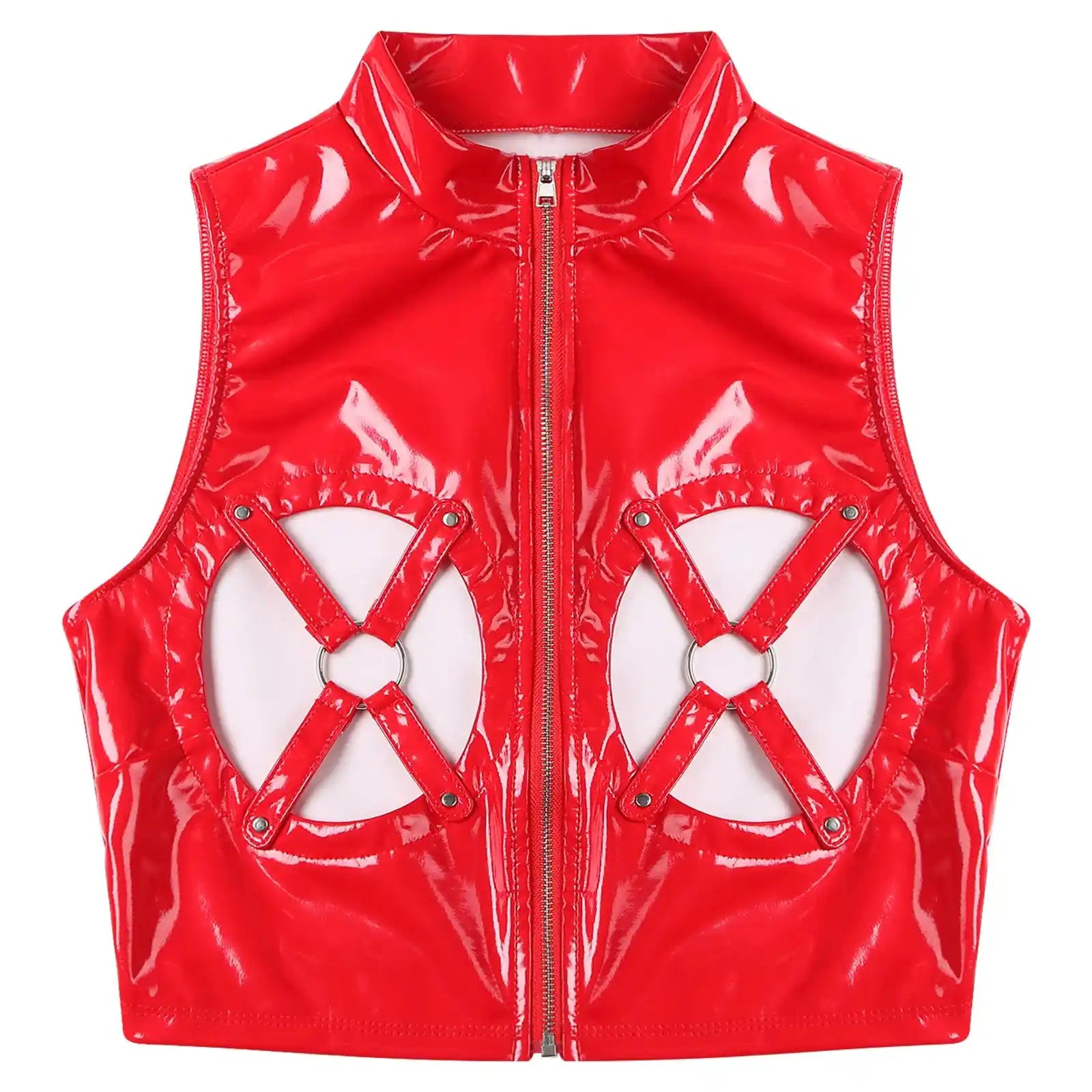 Flirty red latex crop top serving kawaii cutecore style and sexy DDLG fashion