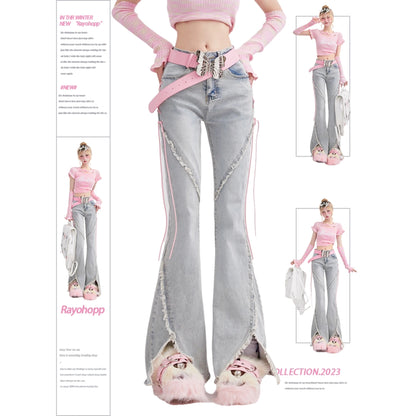 Y2K pastel Candyfloss ribbon denim jeans, cutecore and ABDL soft aesthetic