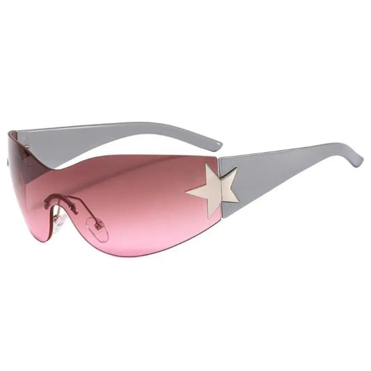 Y2K Superstar Sunglasses with soft pink lenses and white star-accented frames for kawaii DDLG ABDL style