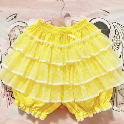 Yellow Princess Puff Ruffle Mini Skirt with soft puff ruffles for playful pastel fits
